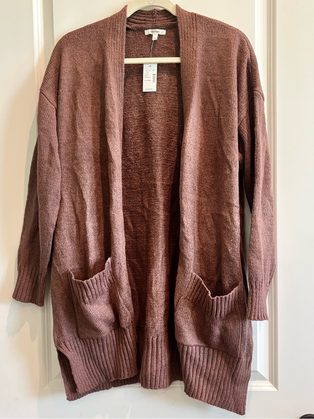 Maurices XL Mauve Open Front Long Cardigan Sweater Duster With Pockets NWT